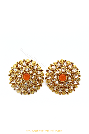 Antique Gold Finished Polki Studs By PTJ